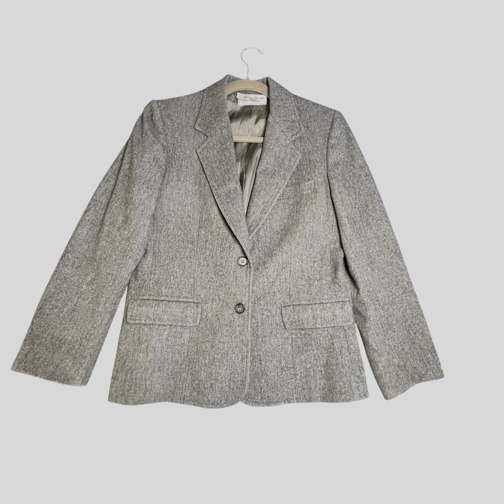 Evan-Picone Petites Gray Wool Blend Two Button Blazer‎ Jacket Vintage Size 10P